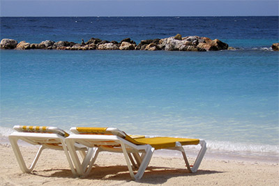 Sun loungers in Coral Bay